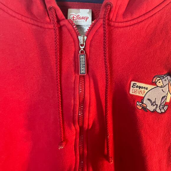 Vintage Disney Eeyore Winnie The Pooh Zip Up Hoodie Sweatsirt Red Size XL - Picture 7 of 12